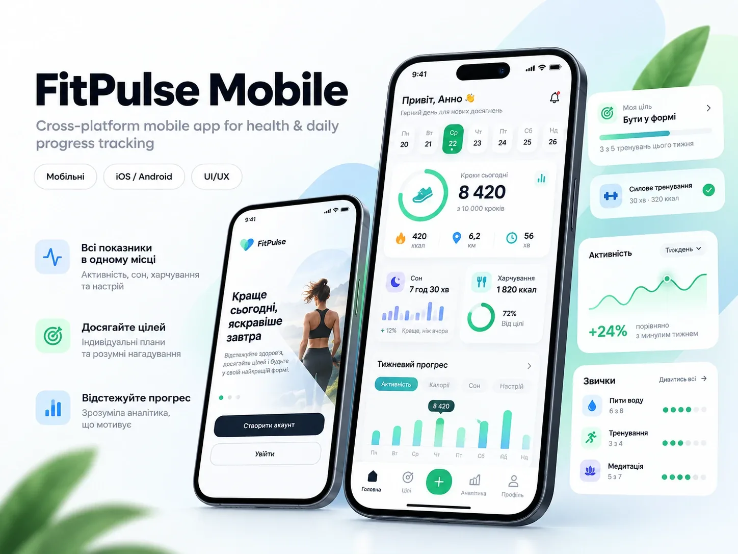 FitPulse Mobile — Кросплатформний додаток для здоров'я та звичок